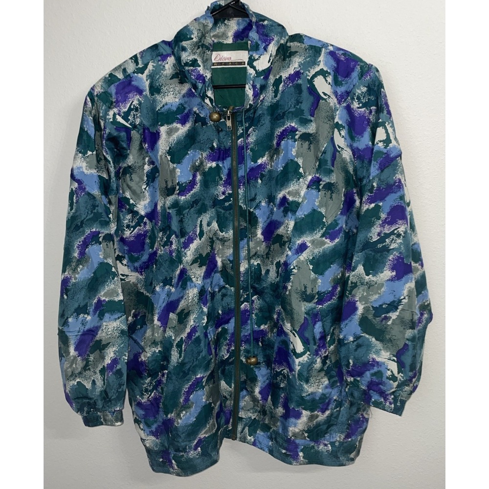 Diana Marco Windbreaker‎ Jacket 100% Silk Colorful Warmup Windbreaker Size 16